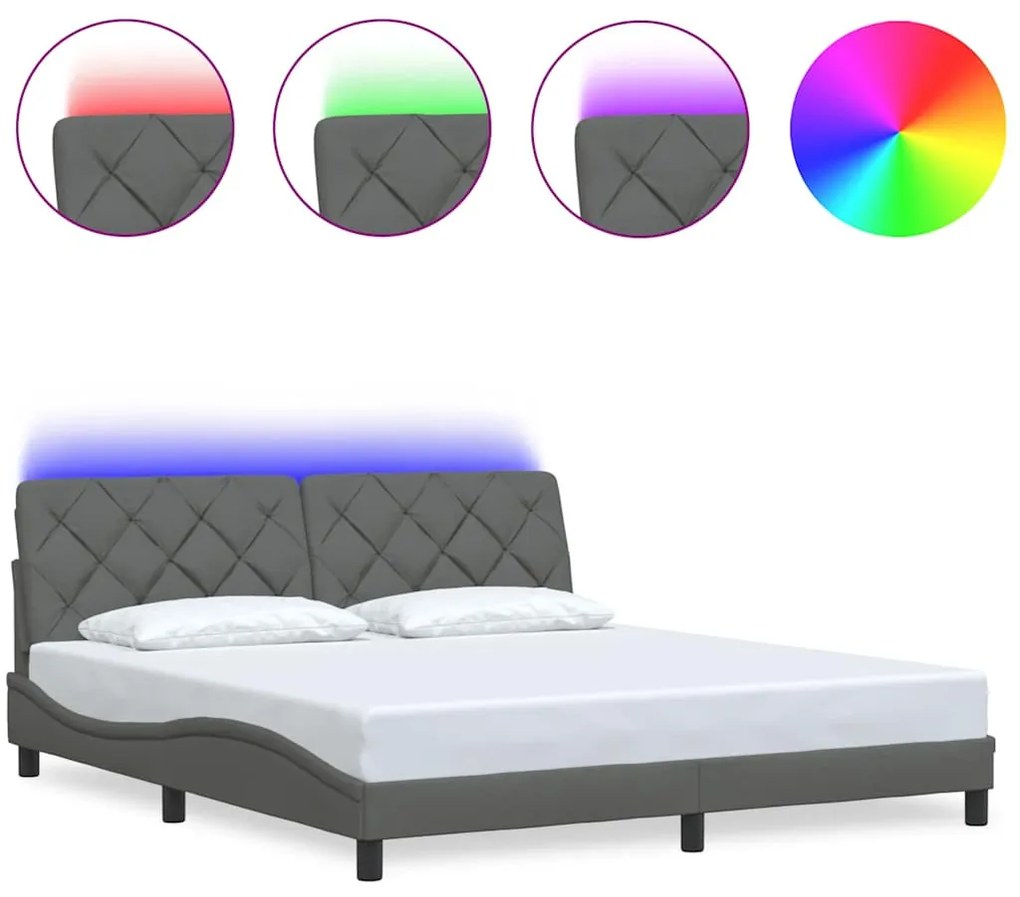 sötétszürke szövet ágykeret LED-es matrac nélkül 180 x 200 cm