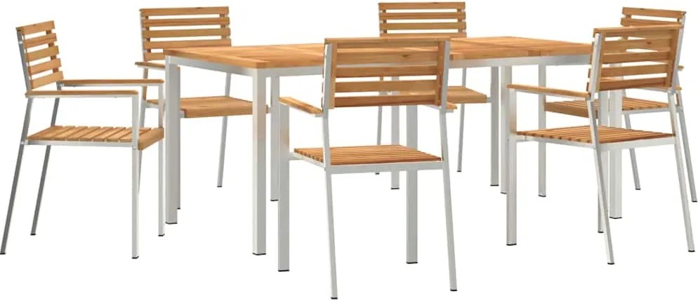 vidaXL Kert étkező szett 7 pcs Barna Tömör Teakfa