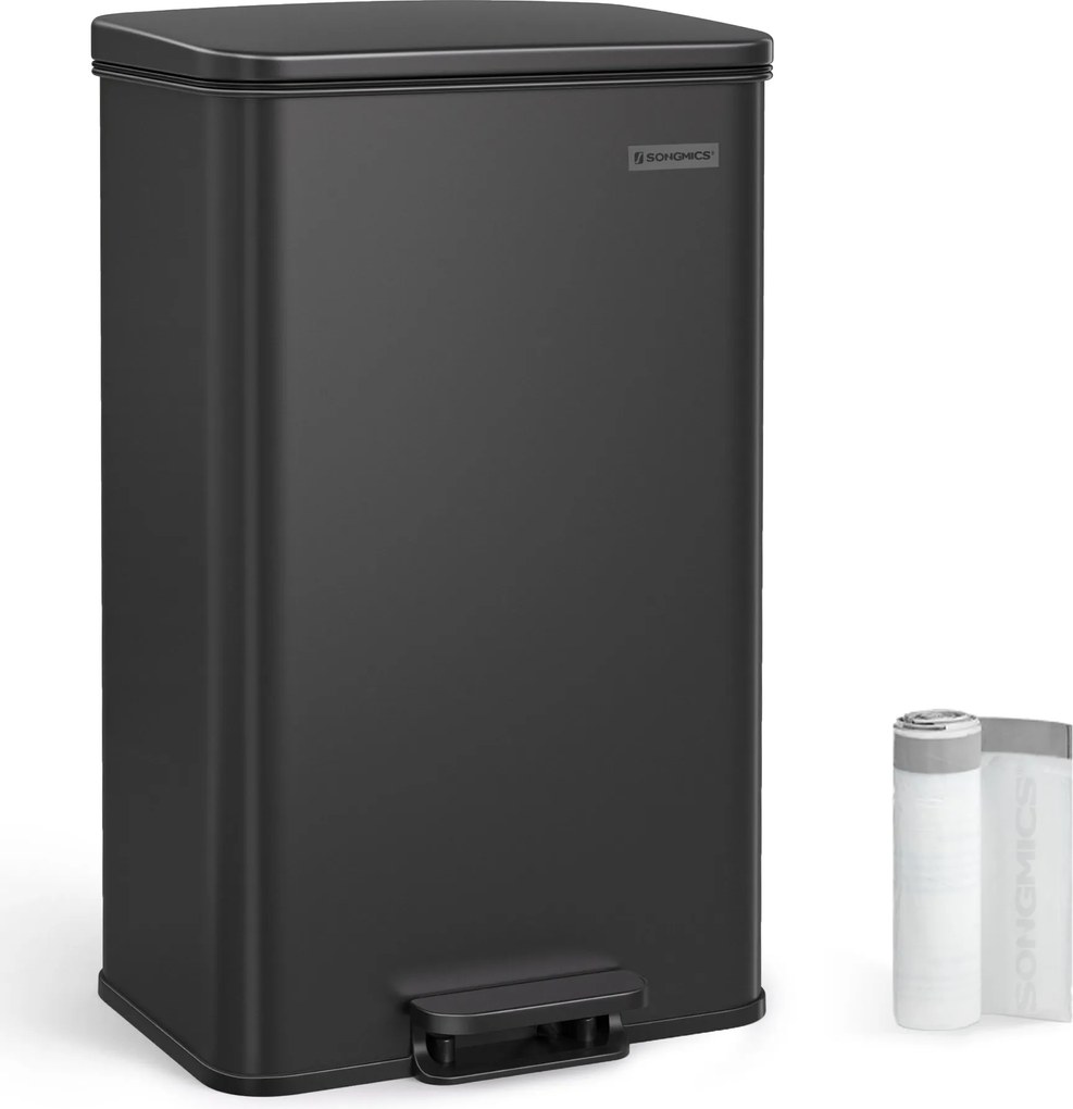 Konyhai szemetes 40l, nagy pedálos kuka fedéllel, 15 szemeteszsák mellékelve, fekete
