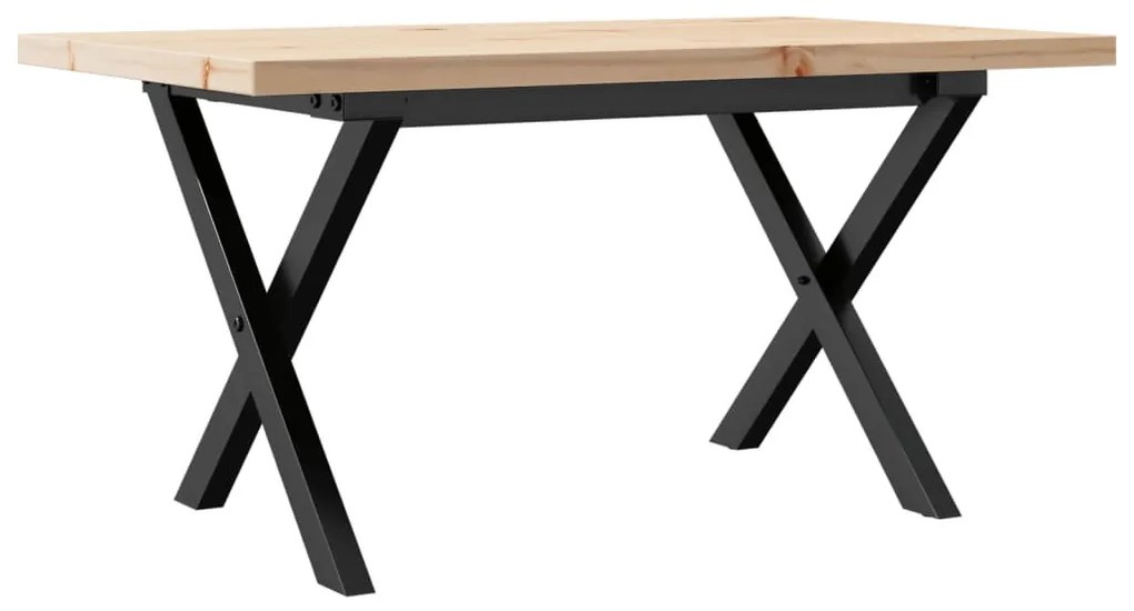 Tömör fenyőfa és acél X-vázú dohányzóasztal 80x50x40,5 cm