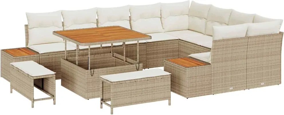 vidaXL Kerti Kanapé Szett párnával tárolóval 12 pcs Bézs Poli rattan