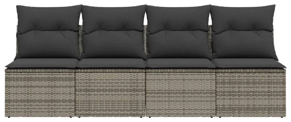 4 személyes szürke polyrattan kerti kanapé párnával