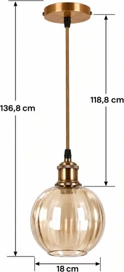 BRILAGI -LED kábelles függeszték RETRO GLASS 1xE27/60W/230V átm. 18 cm arany/füstbarna