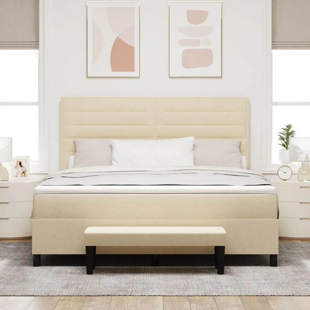 Box spring ágy matraccal és pad támasszal Krém 180x200 cm Szövet