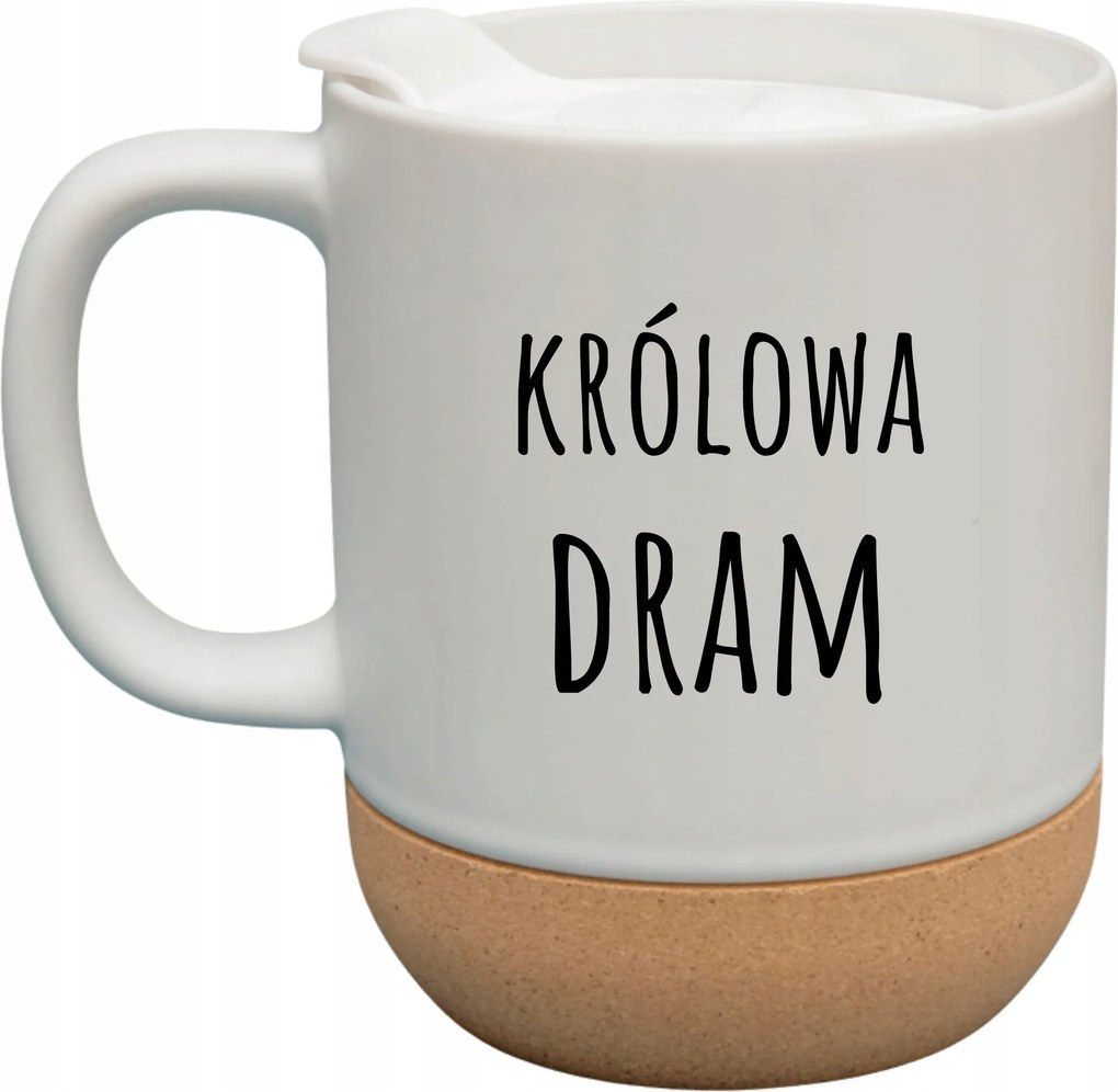 Fehér Bögre Fedéllel És Parafa Aljjal Ajándék Dram Királynő