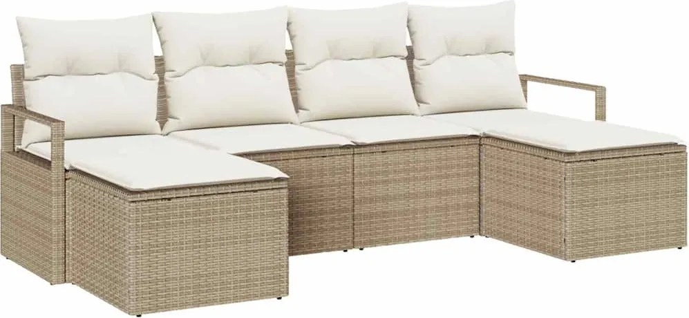 vidaXL Kanapé Szett 6 pcs Bézs polirattan