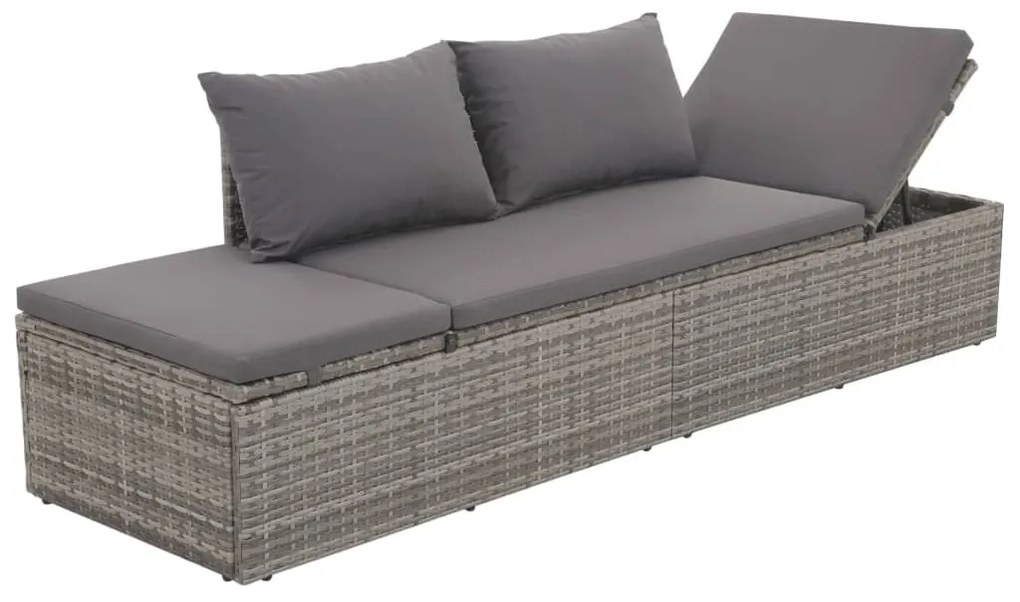 Szürke polyrattan kültéri nyugágy hát- és ülőpárnákkal