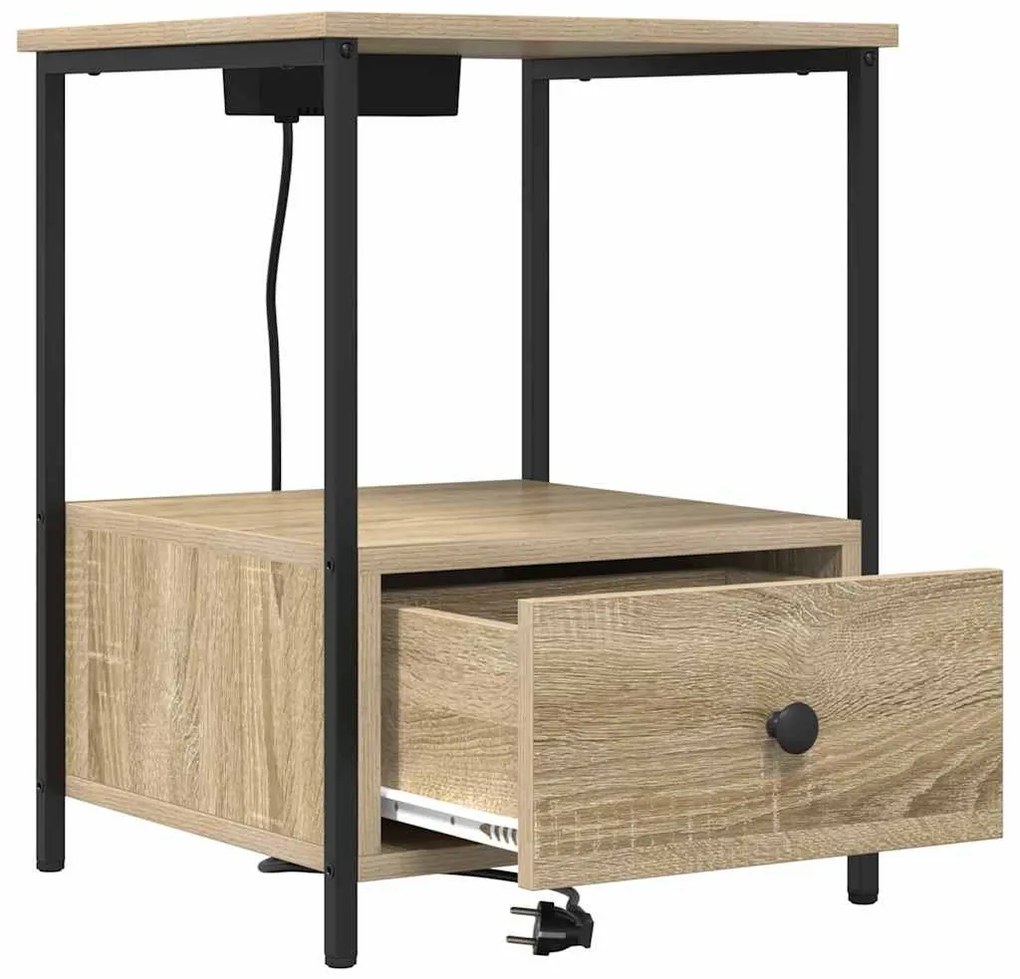 Éjjeliszekrény Töltőállomással 2 pcs sonoma tölgy Faanyag