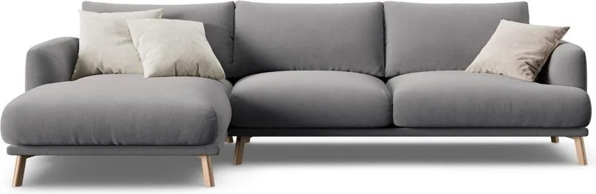 Szürke bársony sarokkanapé (bal oldali-heverő résszel) Naomi – Micadoni