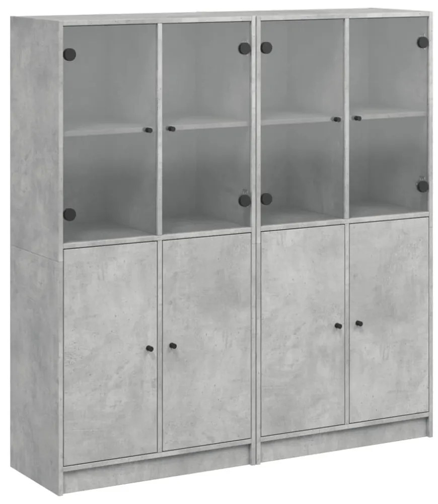betonszürke szerelt fa könyvespolc ajtókkal 136 x 37 x 142 cm