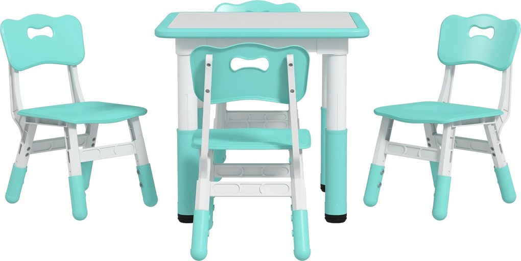 AIYAPLAY Gyerekasztal és Székek Szett 18-60 Hónaposoknak, Helytakarékos Dizájn, Állítható Magasság, Gyerekasztal Krétával a Gyerekszobába, Fából és PP