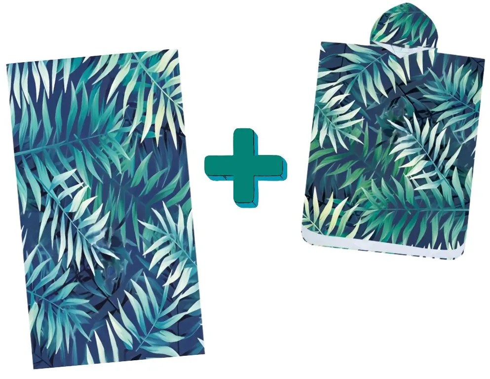 Strandkészlet BORNEO – Fürdőlepedő 100×180 cm és poncsó 80×145 cm, sötétkék