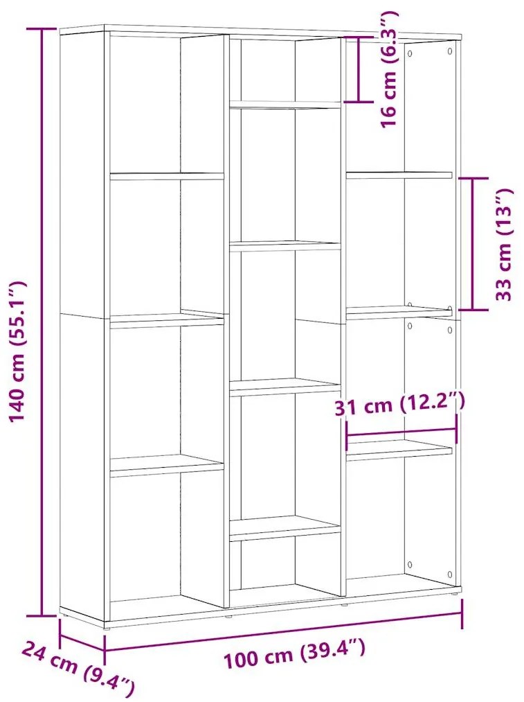 antik fa forgácslap térelválasztó/könyvszekrény 100x24x140 cm