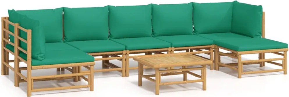 vidaXL 8 részes bambusz kerti ülőgarnitúra zöld párnákkal