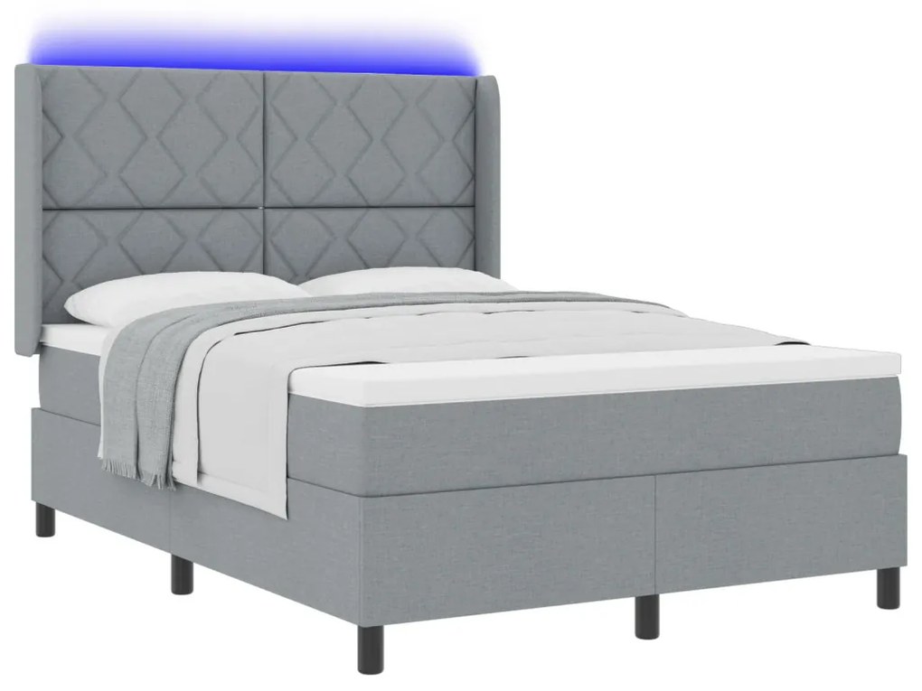Boxspring Ágy Matracra & LED Fénnyel Világosszürke 140x200 cm Szövet