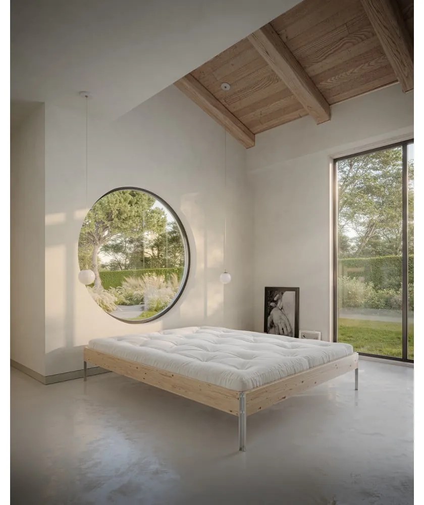 Natúr színű borovi fenyő franciaágy ágyráccsal 140x200 cm Core – Karup Design