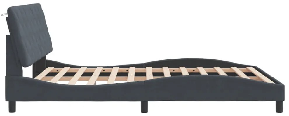 sötétszürke bársony ágykeret LED-es világítással 160 x 200 cm