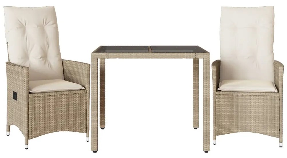 3 részes bézs polyrattan bisztrógarnitúra párnával