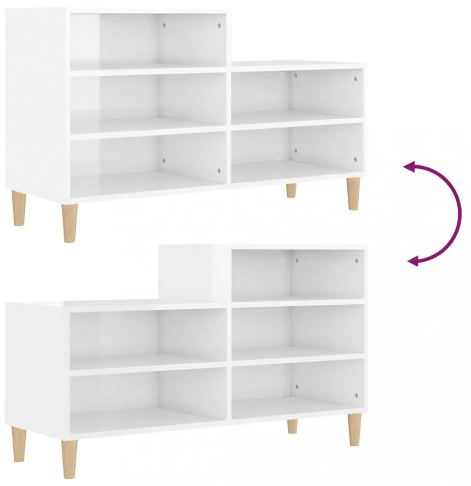 vidaXL magasfényű fehér szerelt fa cipősszekrény 102x36x60 cm