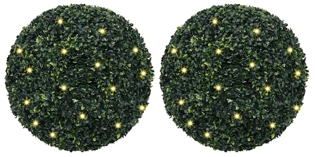 2 db zöld mesterséges boxwood gömbök LED fényekkel 52 cm