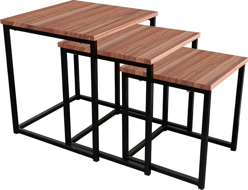 Három kisasztalból álló szett, dió/ fekete, KASTLER TYP 3