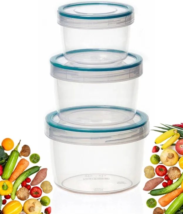Műanyag Ételtároló Doboz Szett Kerek 0,25+0,5+0,7 L
