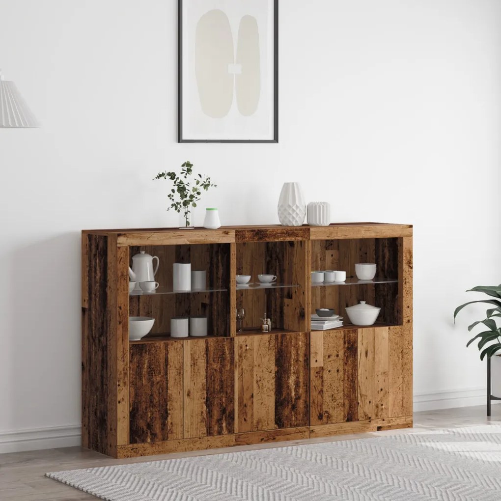 Tálaló LED világítással Viharvert fa 162x37x100 cm Műanyag