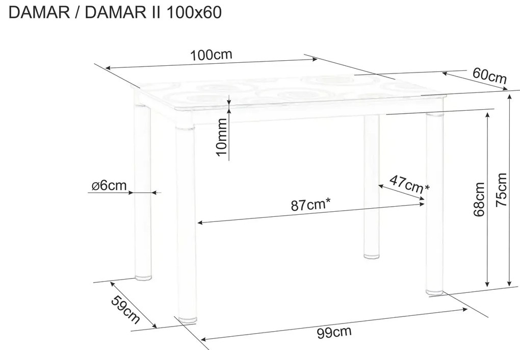 Fekete DAMAR étkezőasztal 100x60 cm, tölgy artisan dekorációval