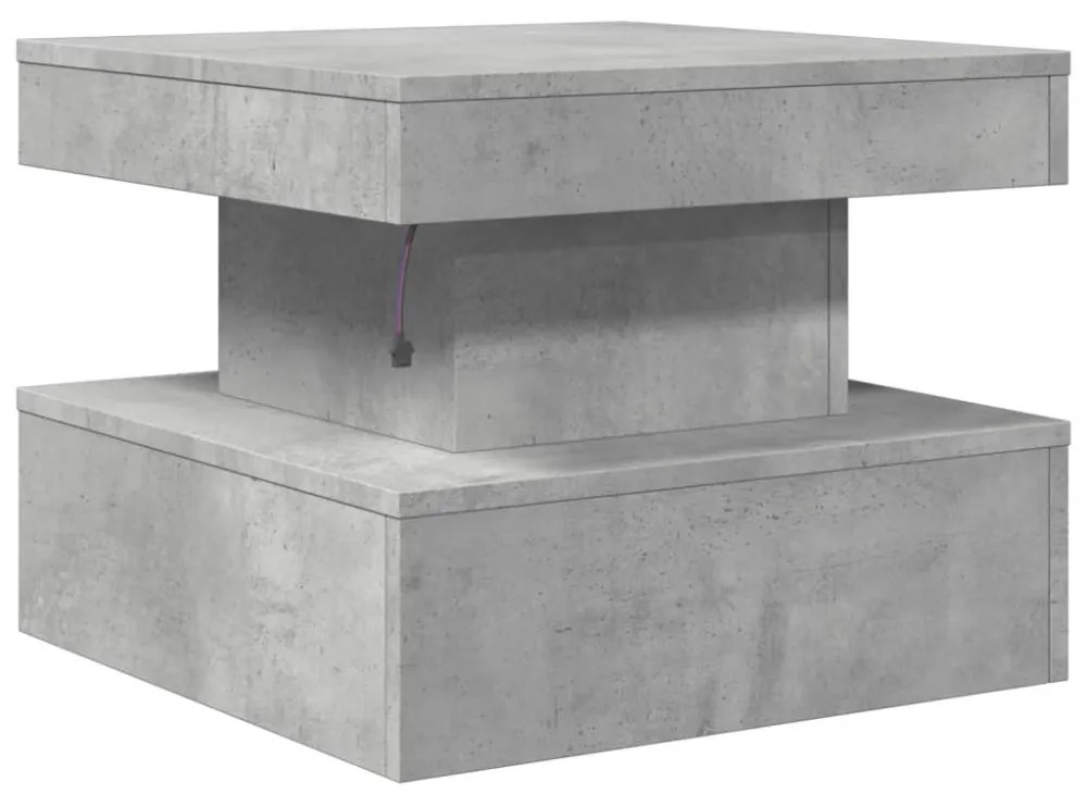 betonszürke dohányzóasztal LED-lámpákkal 50 x 50 x 40 cm
