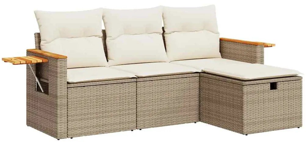 4 részes bézs polyrattan kerti ülőgarnitúra párnákkal