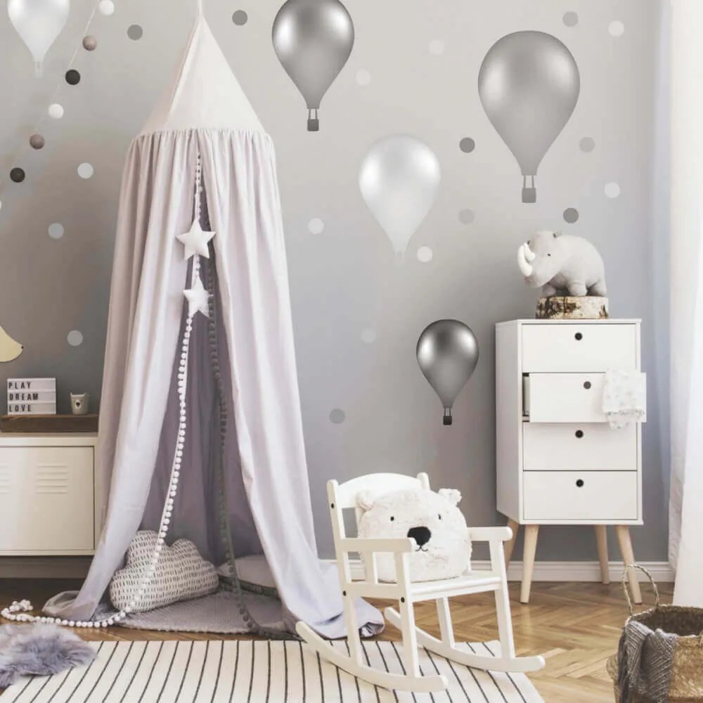 INSPIO Falmatrica gyerekszobába - Szürke hőlégballonok