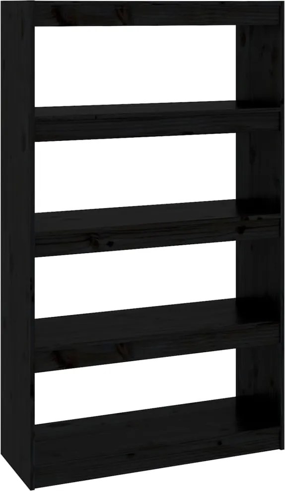 vidaXL fekete tömör fenyőfa könyvszekrény/térelválasztó 80x30x135,5 cm