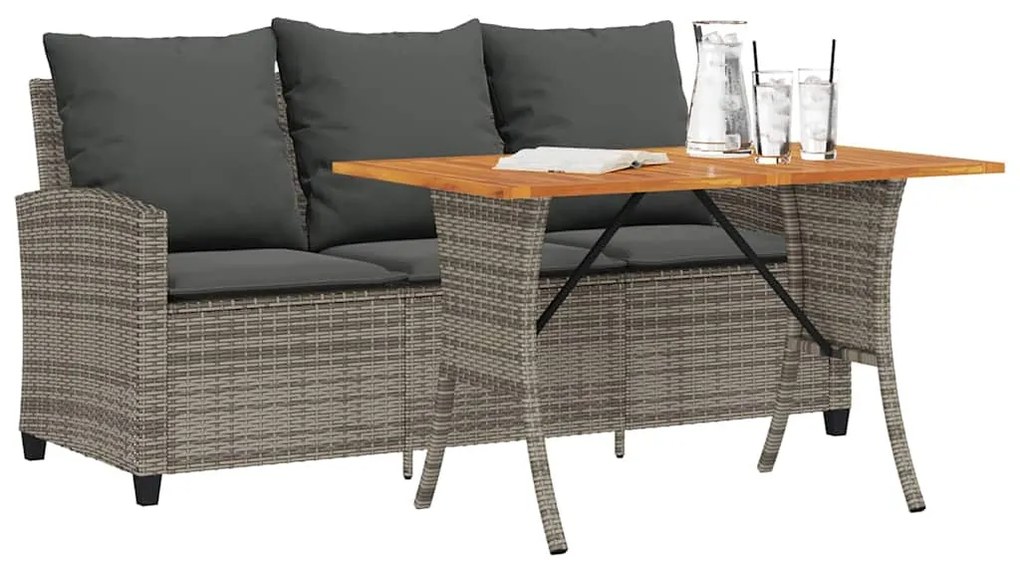 3 személyes szürke polyrattan kerti kanapé asztallal&amp;párnával