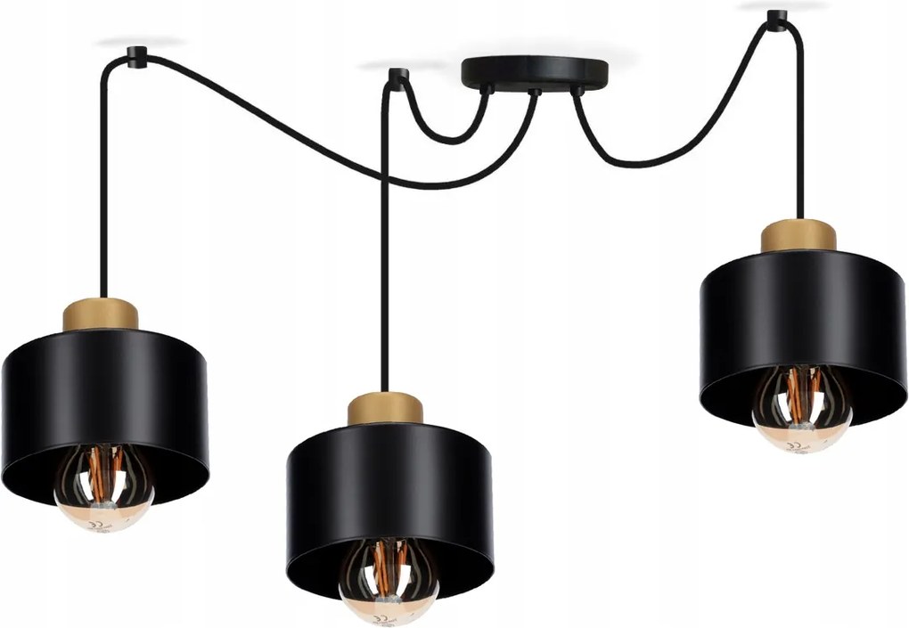 Mennyezeti függőlámpa csillár Pók Loft 3 fekete arany nappali lámpa