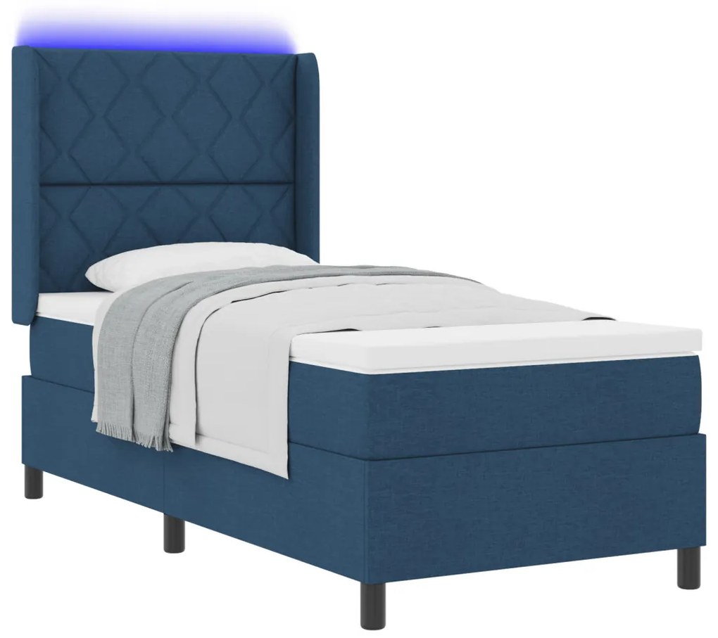 Boxspring Ágy Matrac + LED Kék 90x200 cm Szövet