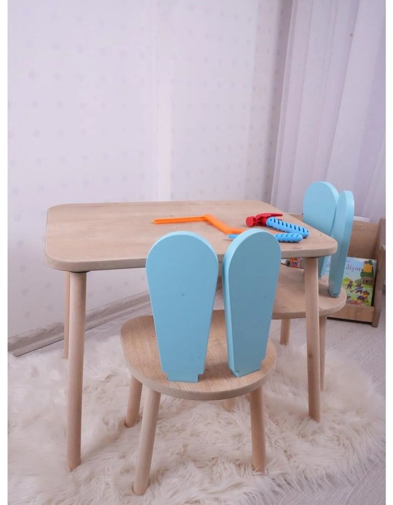 Gyerekasztal székekkel Bunny One Chair Set - Baby Blue, Brown