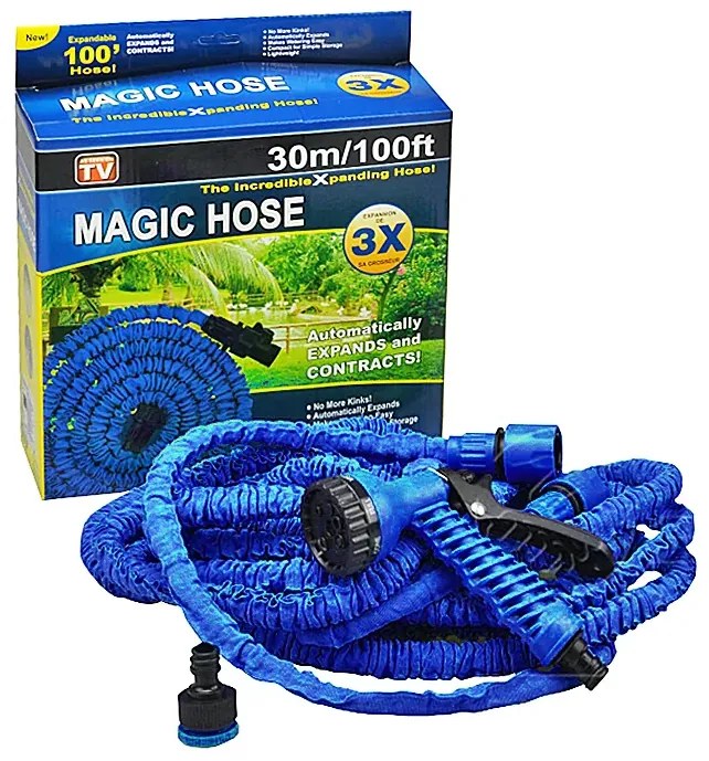 Magic Hose rugalmas locsolócső szórófejjel - 30 m - kék