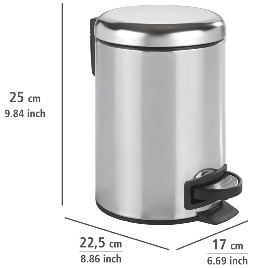 Leman Shiny ezüstszínű pedálos szemetes, 3 l - Wenko
