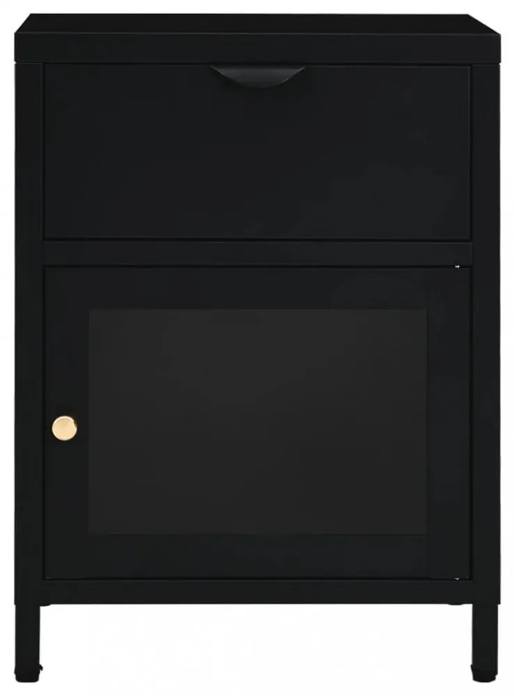 2 db fekete acél és üveg éjjeliszekrény 40 x 30 x 54,5 cm