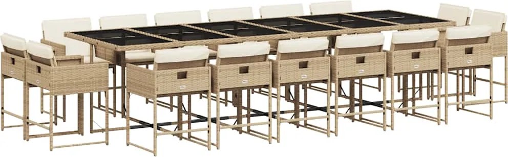 vidaXL 17 részes bézs polyrattan kerti étkezőgarnitúra párnákkal