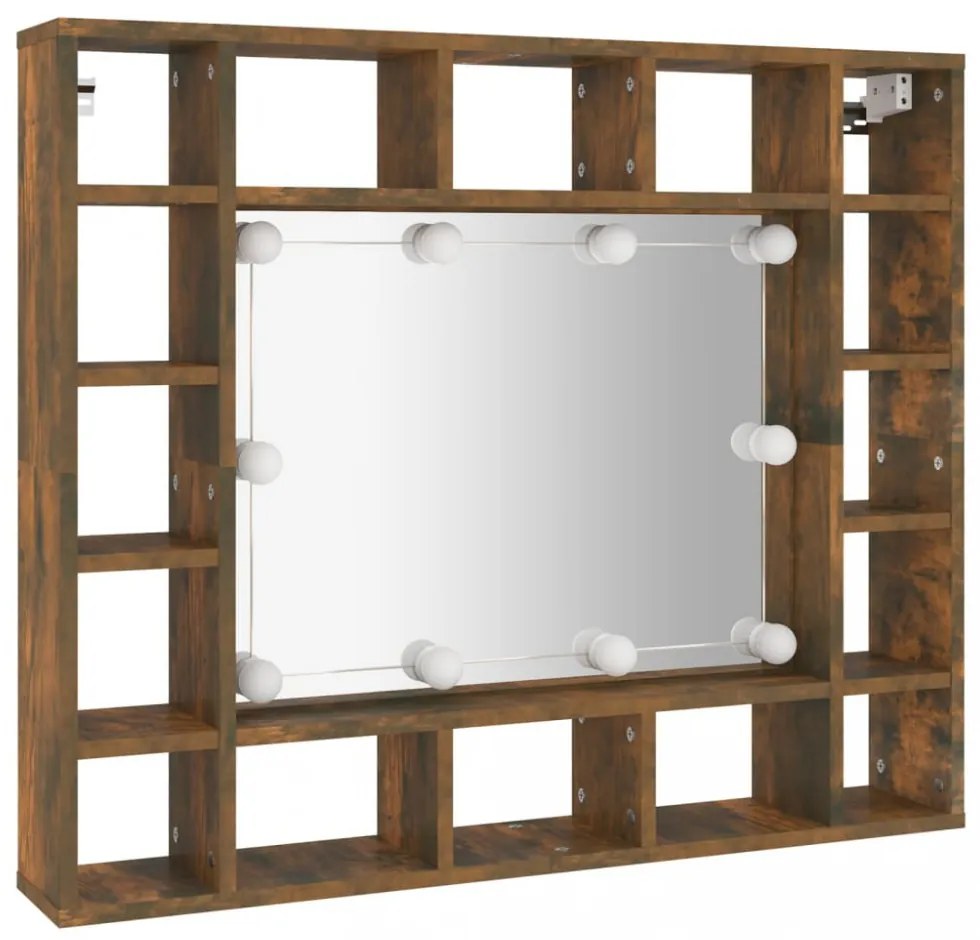 füstös tölgy színű tükrös szekrény LED-ekkel 91 x 15 x 76,5 cm