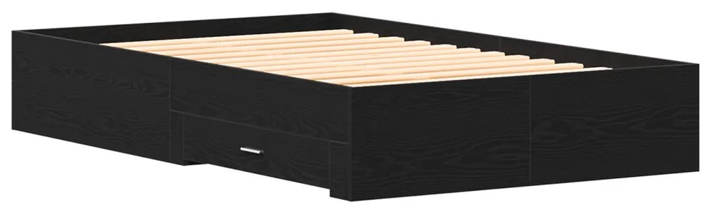 Ágykeret Fiókokkal Fekete Tölgy 120x200 cm Műanyag Fa
