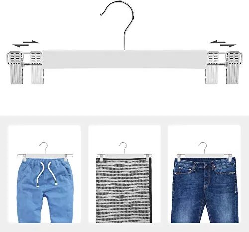 8db fából készült nadrág akasztók, állítható, fehér