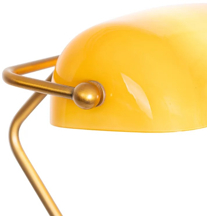 Klasszikus jegyzői állólámpa bronz színű, borostyánsárga üveggel - Banker