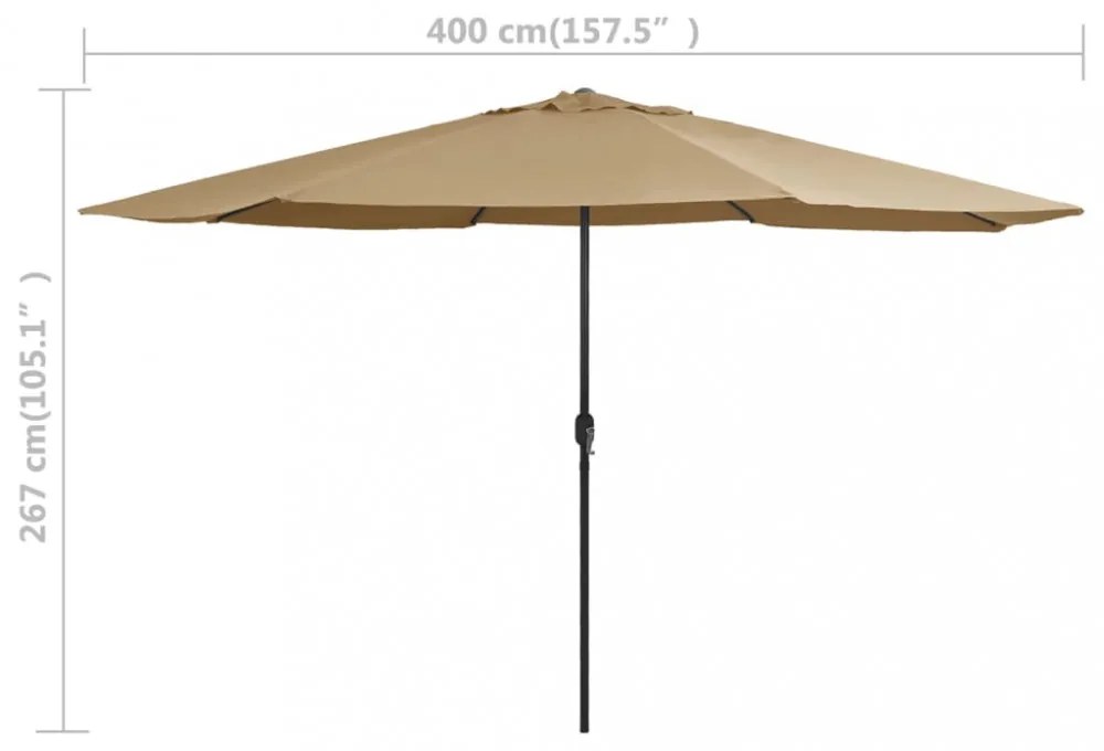 tópszínű kültéri napernyő fémrúddal, 390 cm átmérőjű