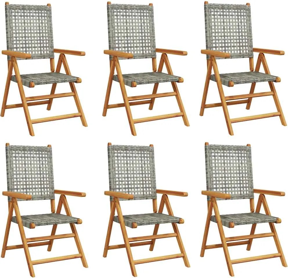 vidaXL 6 db szürke polyrattan és tömör fa dönthető kerti szék