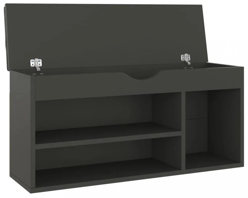 szürke szerelt fa cipőtároló pad párnával 104 x 30 x 49 cm