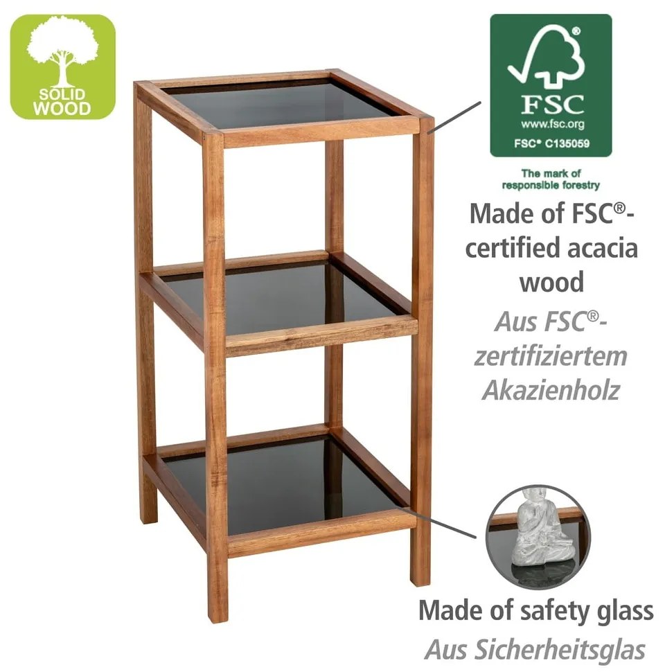 Fekete-natúr színű üveg fürdőszobai polcos állvány 36x79 cm Fondi – Wenko