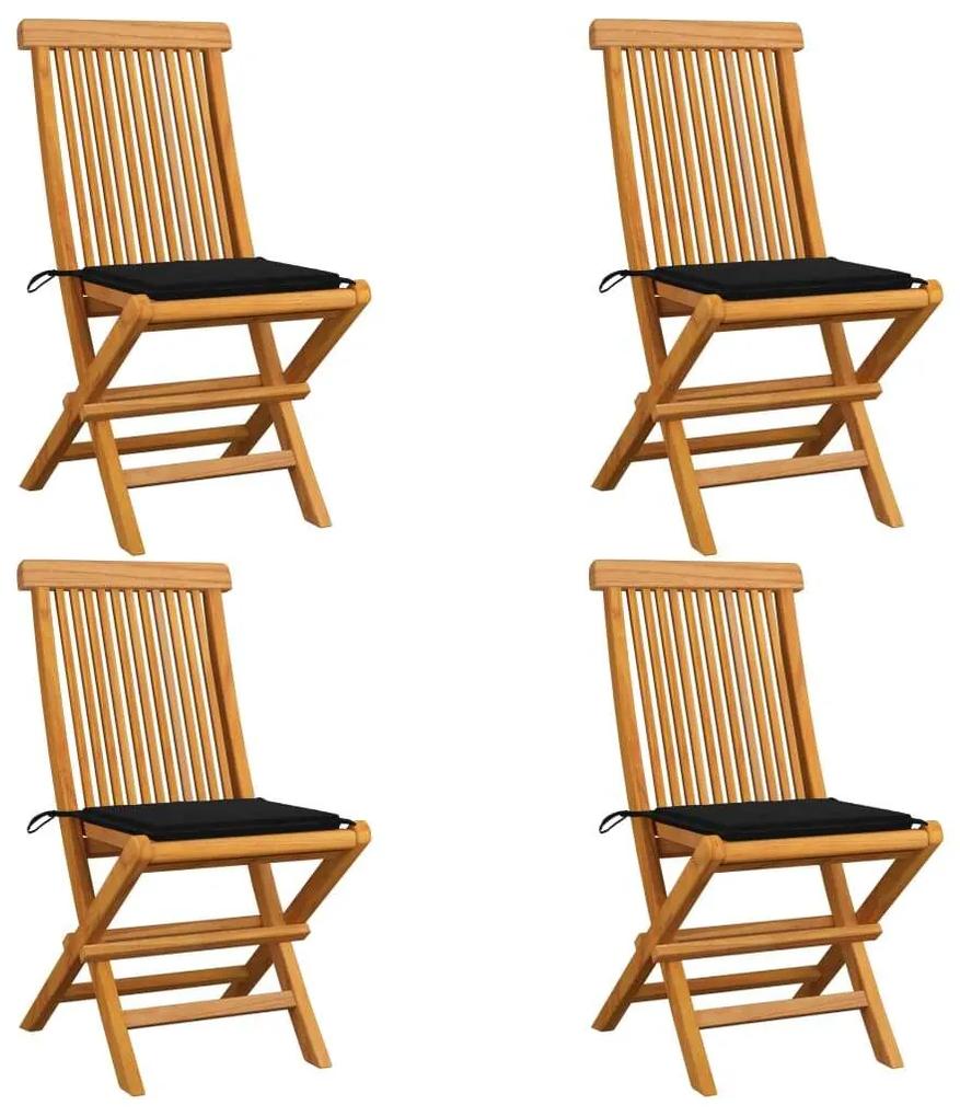 vidaXL 4 db tömör tíkfa kerti szék fekete párnákkal