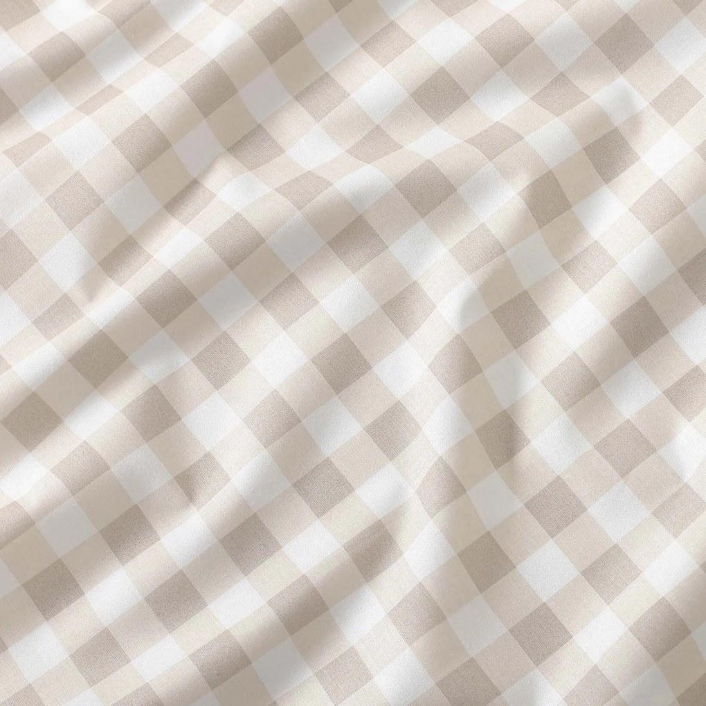 Goldea pamut körgumis lepedő - latté kockás 140 x 200 cm
